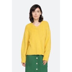 SEA New York Fae Sweater Brushed V Neck Knit Top Mustard Yellow Pullover